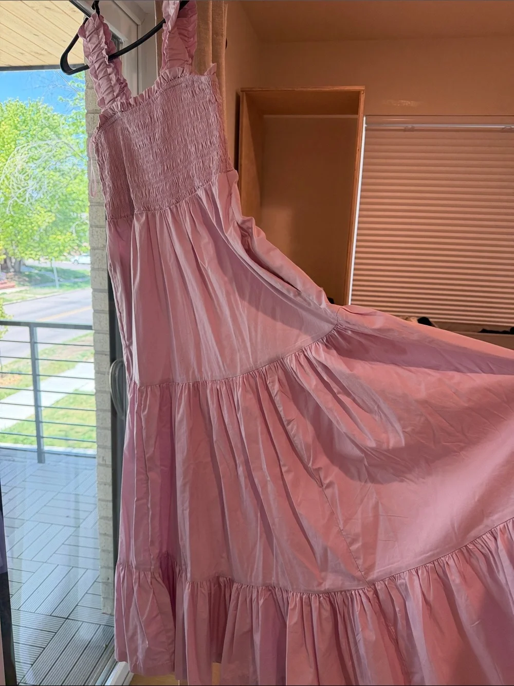 Abercrombie & Fitch Pink Ruffle Strap Maxi Dress